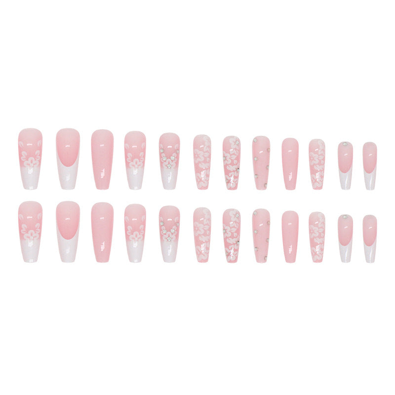 Long Ballet Nail Diamond Nail White Long French Fake Nail Sweet Wearing Nail