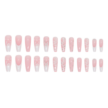 Long Ballet Nail Diamond Nail White Long French Fake Nail Sweet Wearing Nail