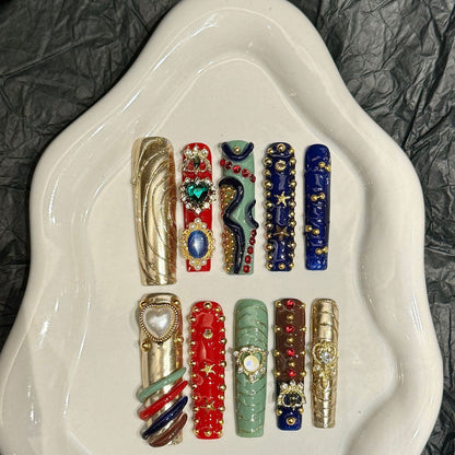 European and American Style Exaggerated Niche Abstract Heavy Industry Carved Handmade Nail Art