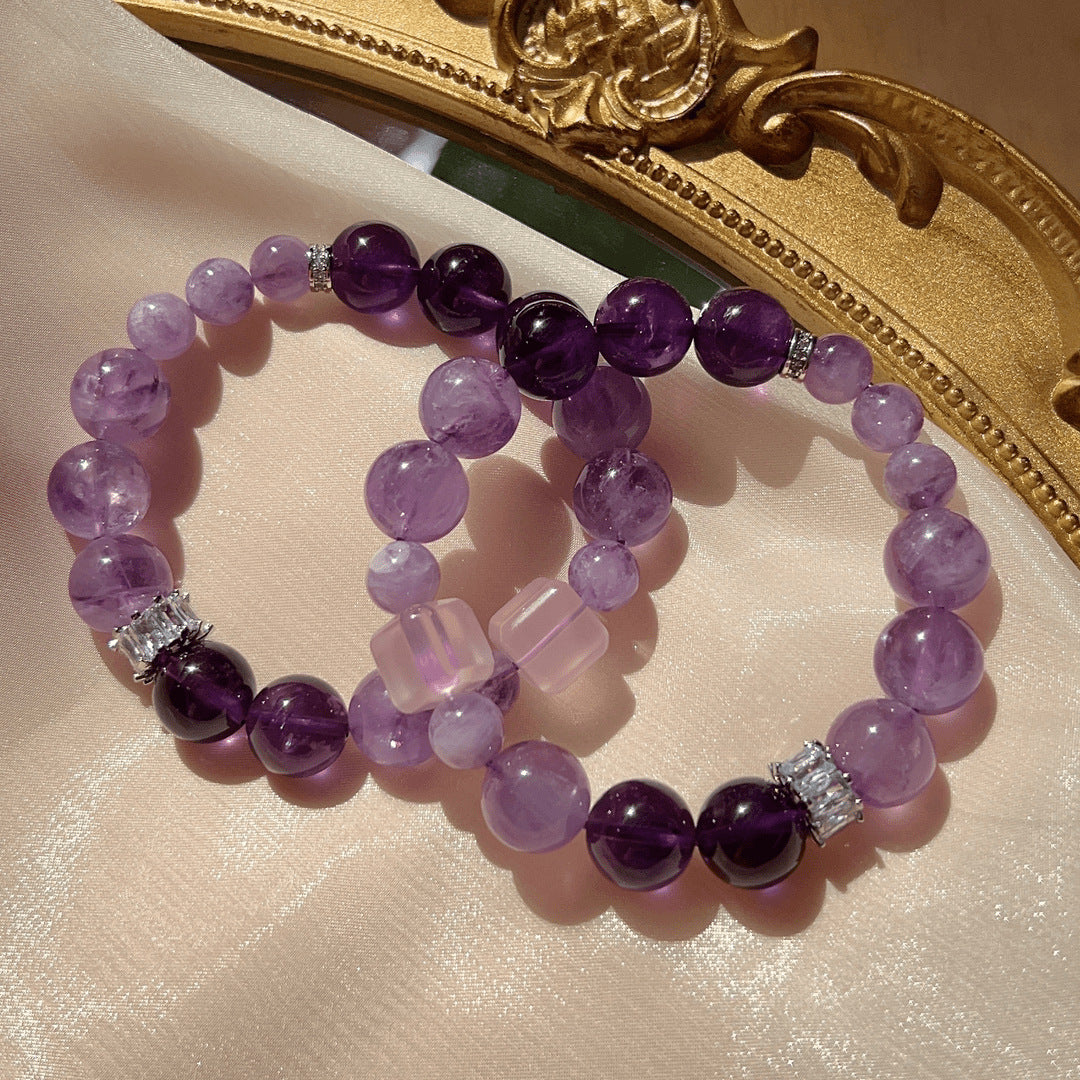 Pulsera multitesoro de amatista natural con degradado de cielo estrellado y color morado 