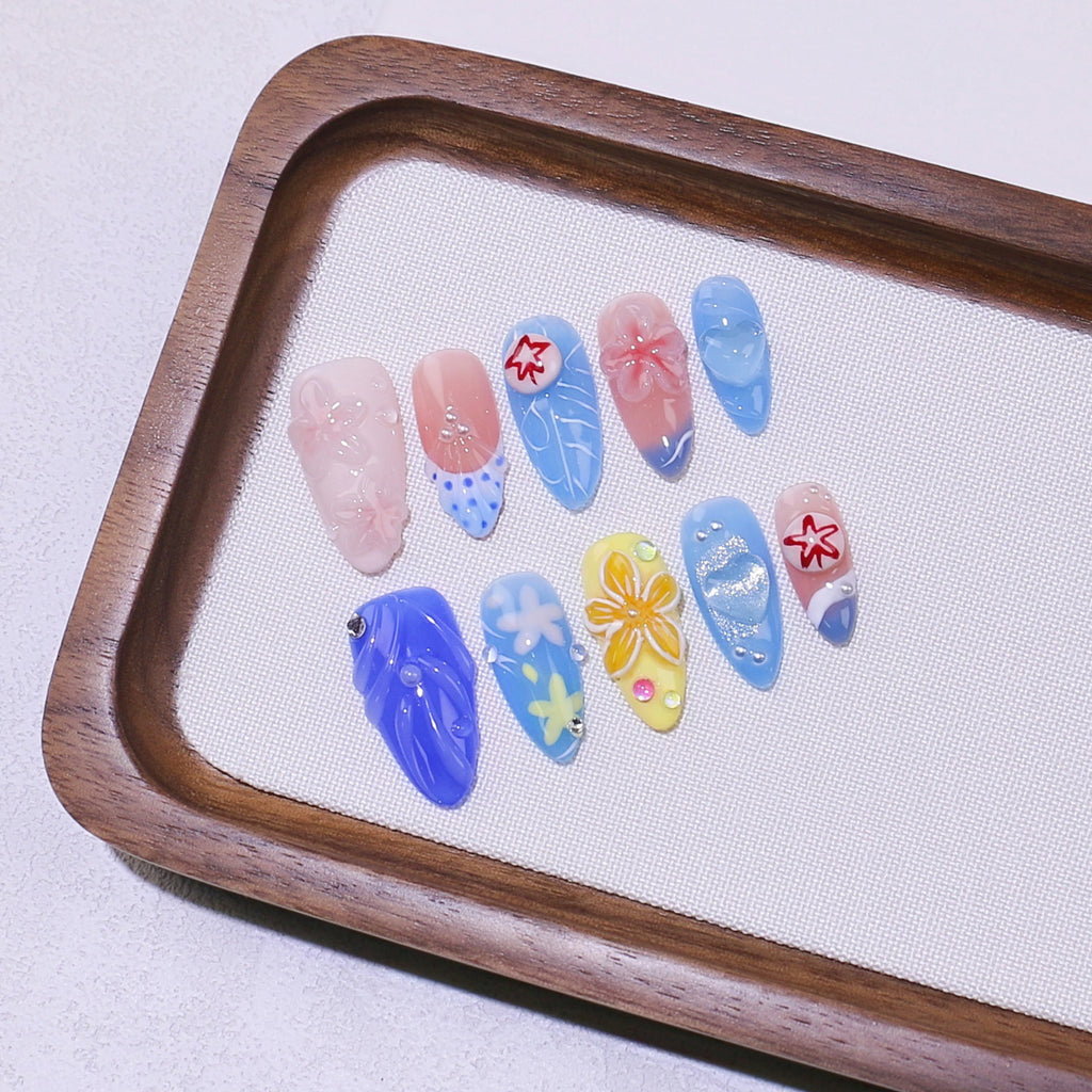 Handmade Medium To Long Almond Shell Gradient Three-dimensional Shell