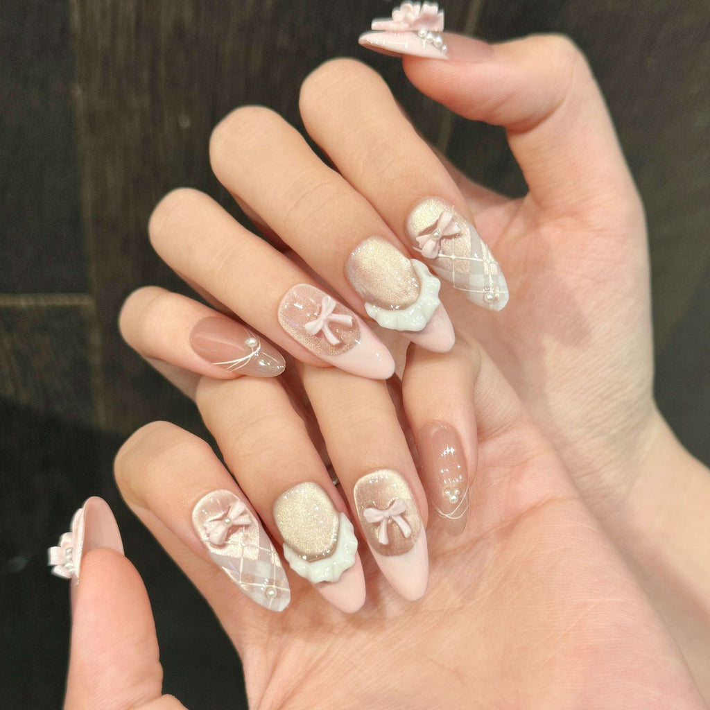 French Cat Eye Pink Butterfly Ice Transparent White Handmade Wearing Armor