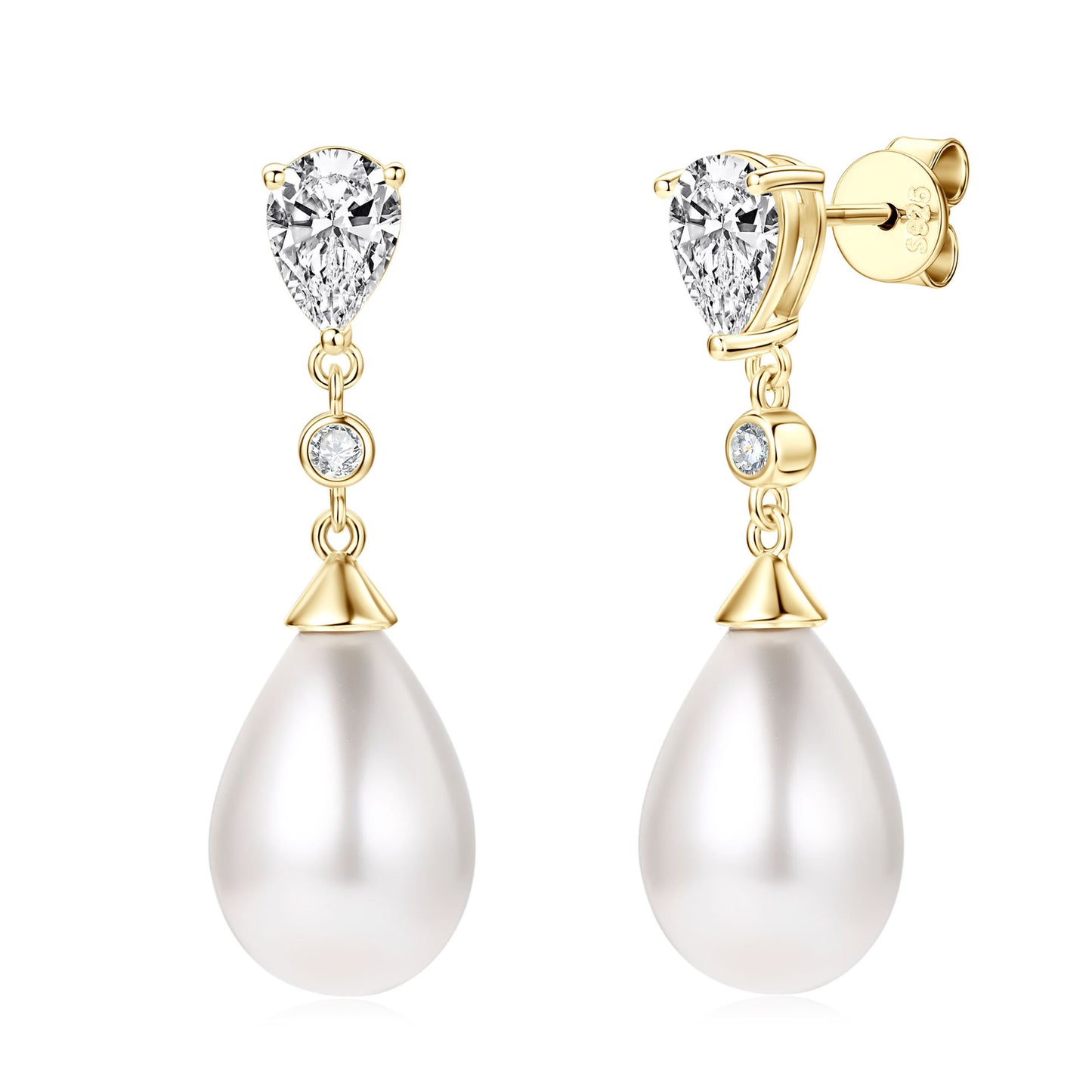 French Vintage Teardrop-Shaped Pearl Earrings, S925 Sterling Silver Earrings