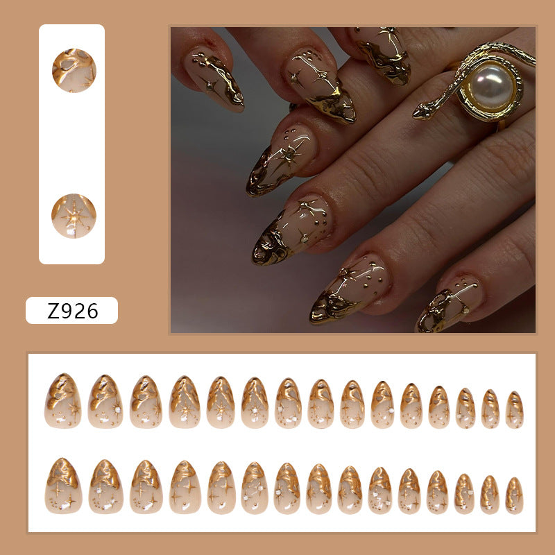 Minimally Designed Nail Patch, Detachable Fake Nail, Three-dimensional Irregular Sun and Moon Wearing Nail, Nail Art Piece, Diamond Design