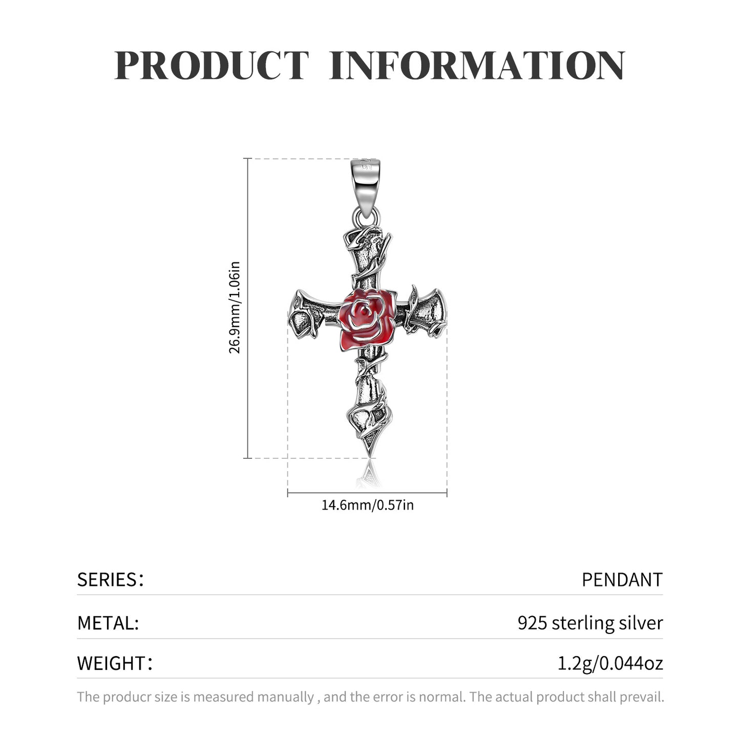 S925 Sterling Silver Jewelry, Thorny Rose Cross Necklace, Fashionable and Versatile Sweater Chain, Chain Lock, Bone Chain