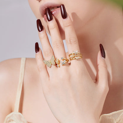 S925 Sterling Silver Ring, Women's Gold Butterfly Zircon Light Luxury High-end Ring