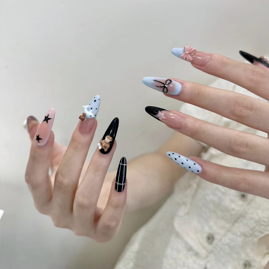 Wearing Handmade Nail, Sweet and Cool, Cute Red Cheeks, Dreamy Cartoon, Kitty Cat Detachable Nail Piece