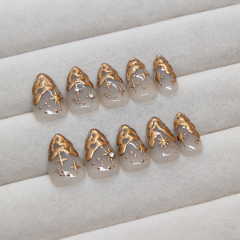 Minimally Designed Nail Patch, Detachable Fake Nail, Three-dimensional Irregular Sun and Moon Wearing Nail, Nail Art Piece, Diamond Design