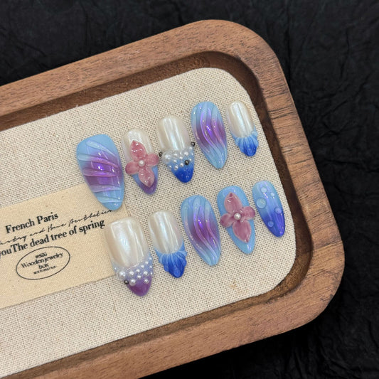Three Dimensional Carved Relief Aurora Ice Penetrating Powder Blusher Pearl Press On Nail