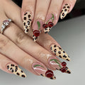 Winter Leopard Print Wearable Nail, Three-dimensional Cherry Nail Art, French Wearable Nail Piece