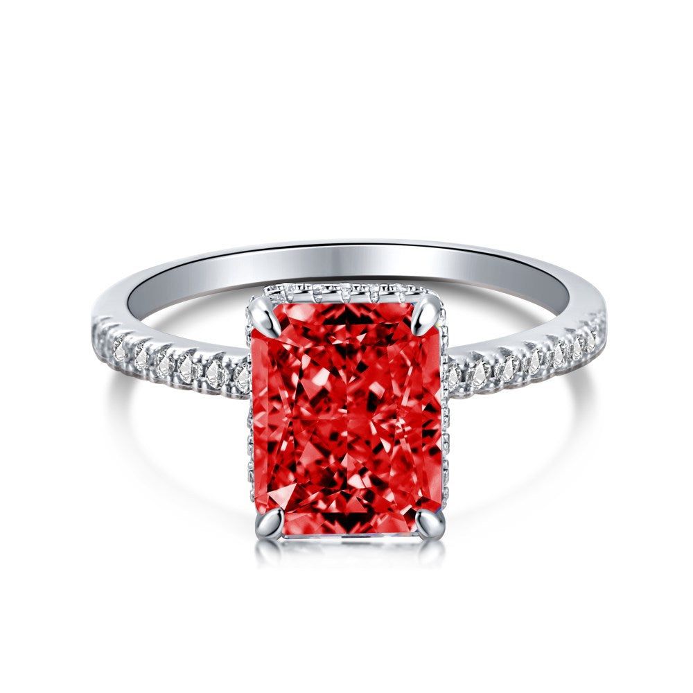 S925 Silver French Ultra-shiny Square Diamond 8A Ice Flower Cut Zircon Ring