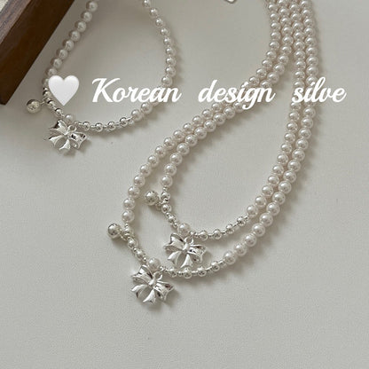 S925 Sterling Silver High-quality Crystal Pearl Bow Bead Necklace