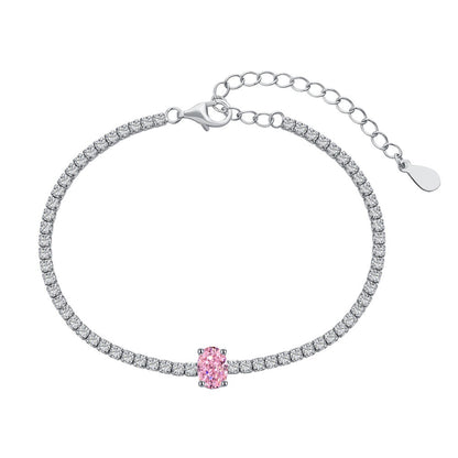 S925 Sterling Silver Bracelet for Women, Pink Heart-shaped Zircon Row Diamond