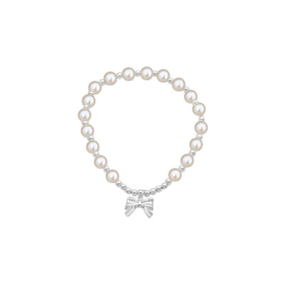 S925 Sterling Silver Bow Premium Imitation Pearl Bracelet, Sweet and Girly Heart for Women