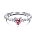 S925 Pure Silver Ring, Women's Water Droplet Fashion Diamond Arrangement, Peach Heart Square Diamond Pink High Carbon Diamond Ring