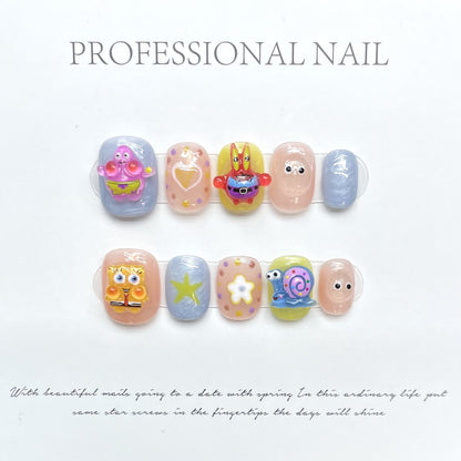 Handmade Nails Press On Nail Almond Nature Handmade Nails, Long Lasting Reusable Fake Nail Tips Charm 3D