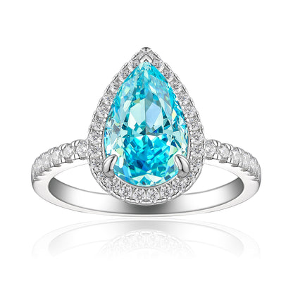 S925 Sterling Silver 8 * 12 Droplet Shaped High Carbon Diamond Ring with A Luxurious and Luxurious Feel, Featuring Fireworks and Ice Flower Cut 8A Zircon Silver Ring