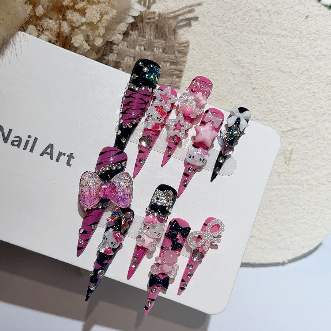 Ultra Long Pointed Hand Drawn Zebra Print KT Spicy Girl Wearing Armor, Handmade Armor Handmade