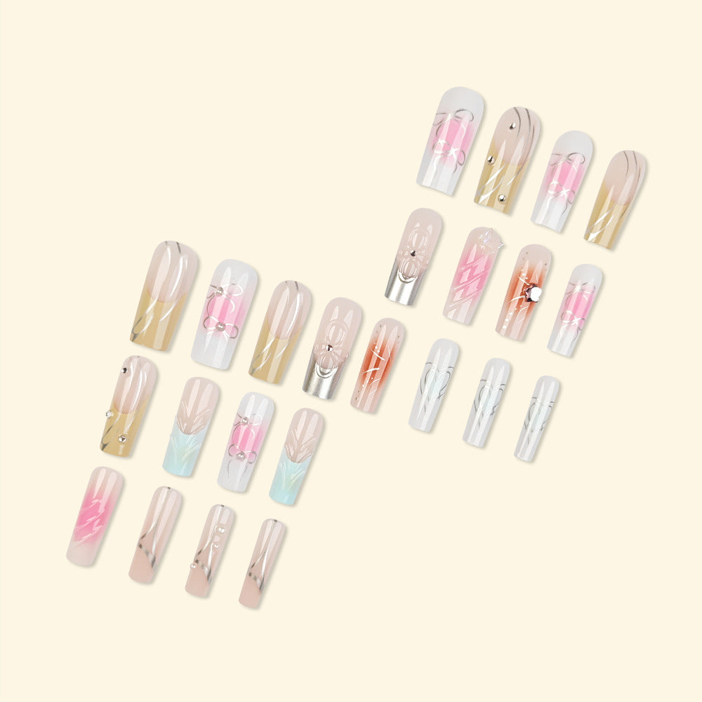 Star Studded Diamond Long Nail Art Drip Glue French Fake Nail Patch 3D Three-dimensional Butterfly Wearable Nail