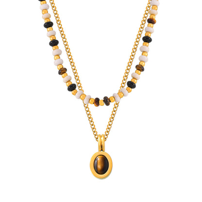 Maillard-style-natural-stone-bead-design-necklace-tiger-eye-stone-pendant-double-layer-stacked-wind-titanium-steel-lock-chain