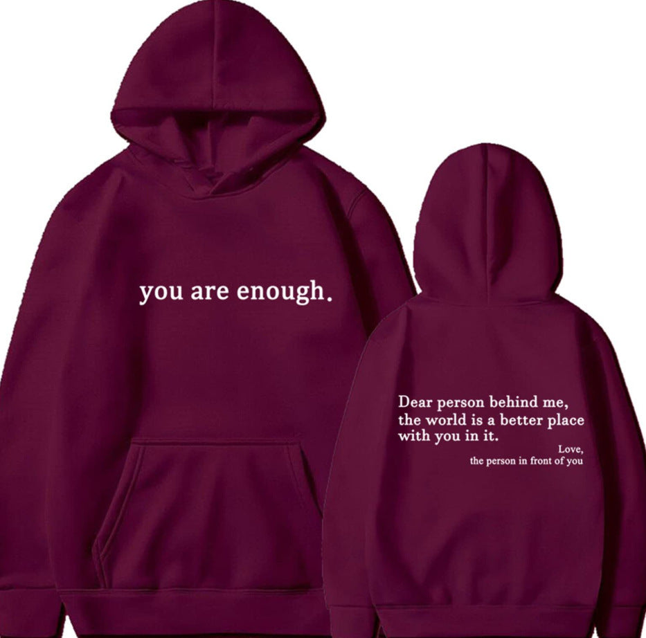 Women's Velvet Hoodie Solid Color Letter Printed Kangaroo Pocket Drawstring Printed Hoodie