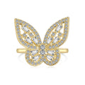 S925 Sterling Silver Ring, Women's Gold Butterfly Zircon Light Luxury High-end Ring