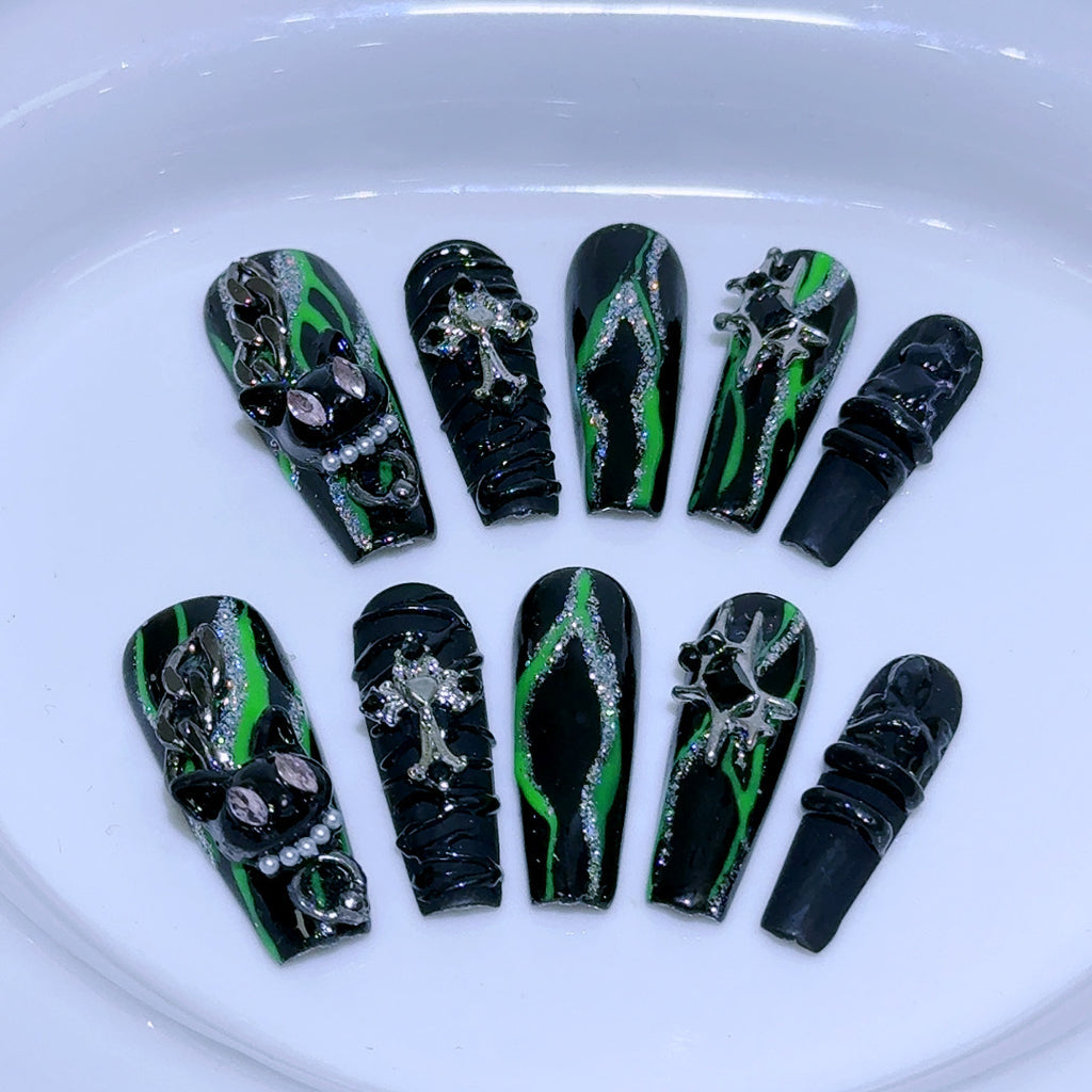 Harry Potter Slytherin Magical Style Mysterious Temperament Green Wearable Nail Art Detachable