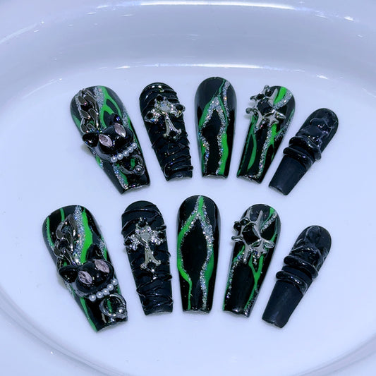 Harry Potter Slytherin Magical Style Mysterious Temperament Green Wearable Nail Art Detachable