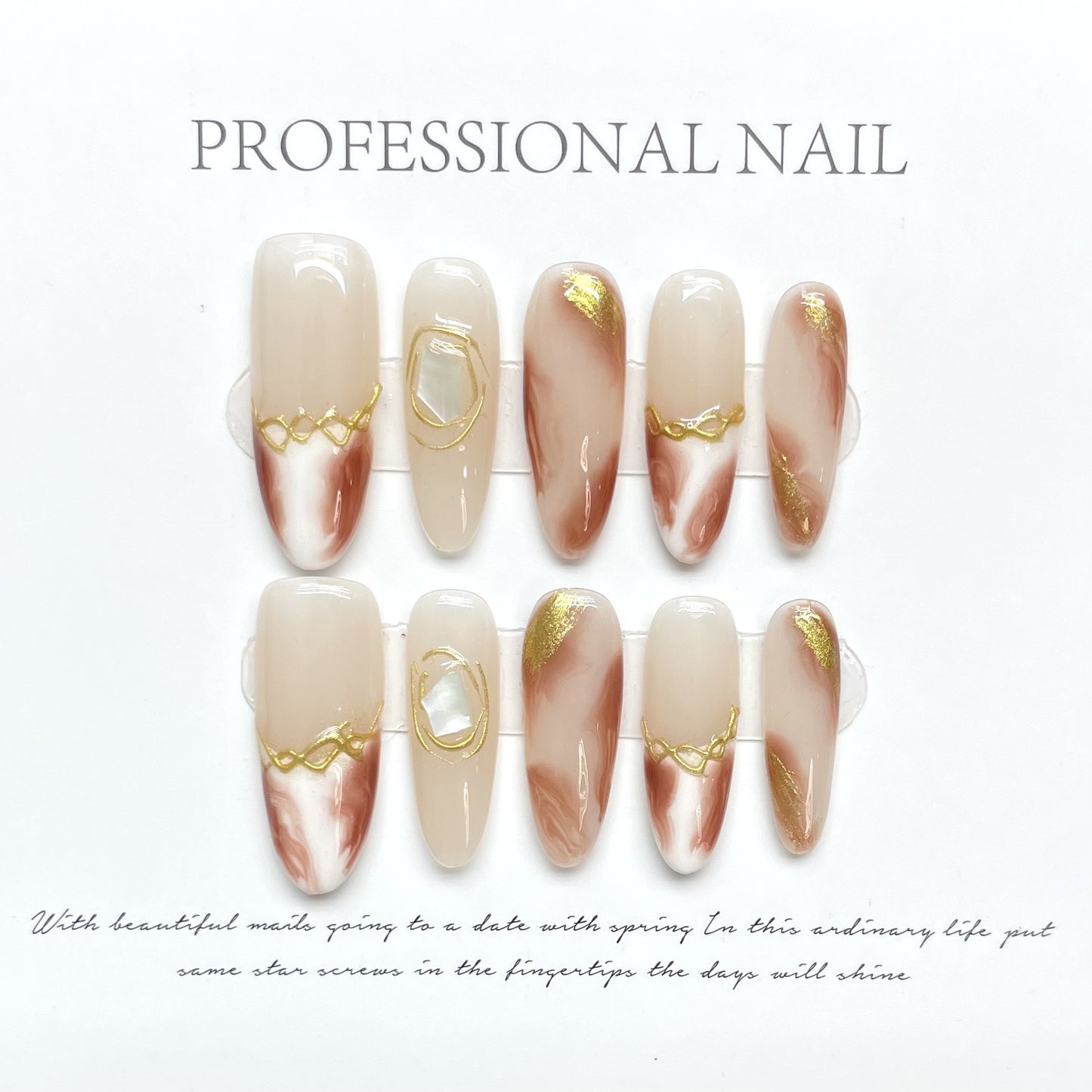 Handmade Nails Press On Nail Almond Nature Handmade Nails, Long Lasting Reusable Fake Nail Tips Charm 3D