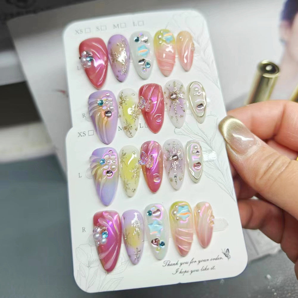 New Nail Patch Wearable Nail for Summer Pure Handmade Explosive 3D Color Ocean Series Detachable Phototherapy Nail