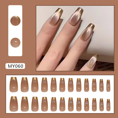 Cat Eye Wearing Nail Patch, Luxurious Brown Color, Detachable Nail Patch, 24 Pieces