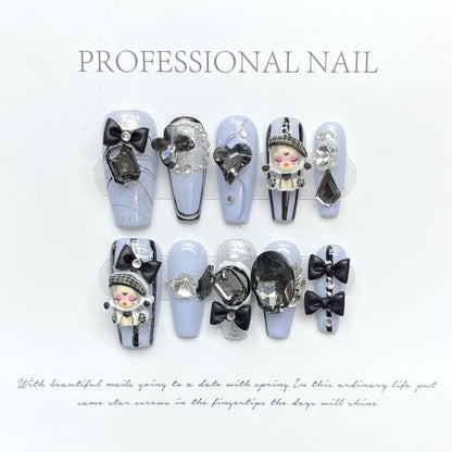 Handmade Nails Press On Nail Almond Nature Handmade Nails, Long Lasting Reusable Fake Nail Tips Charm 3D