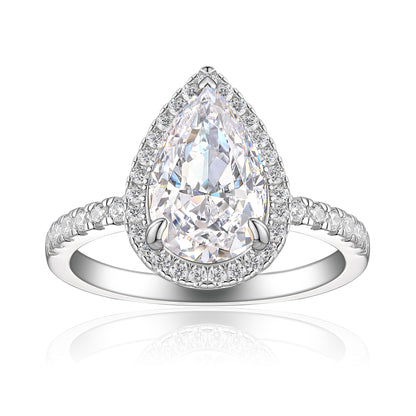 S925 Sterling Silver 8 * 12 Droplet Shaped High Carbon Diamond Ring with A Luxurious and Luxurious Feel, Featuring Fireworks and Ice Flower Cut 8A Zircon Silver Ring