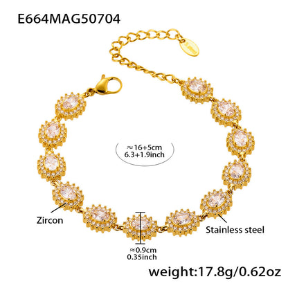 Stainless Steel 5A Zircon Four Leaf Flower Full Diamond Bracelet, New Chinese Style Bracelet Combination