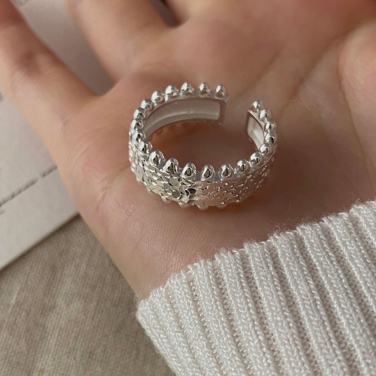 925 Sterling Silver Niche Design Ring, Crushed Ice Ring