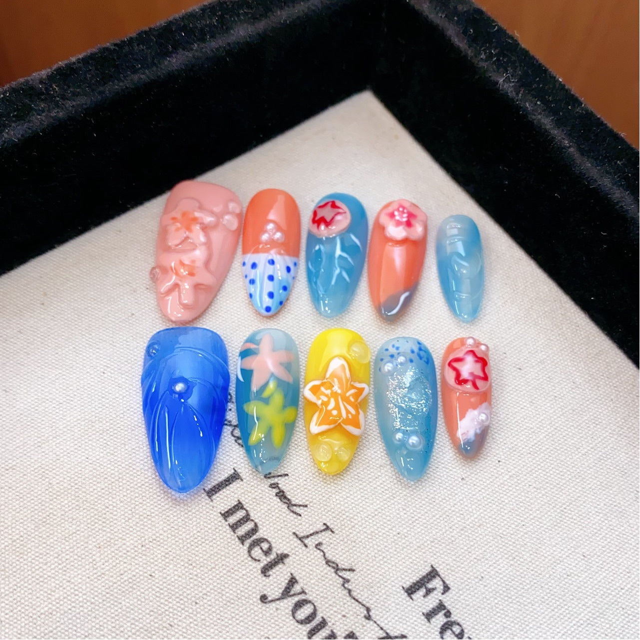 100% Handmade Wearing Nail, Almond Nail Art for Spring and Summer, European and American High-end Nail Art