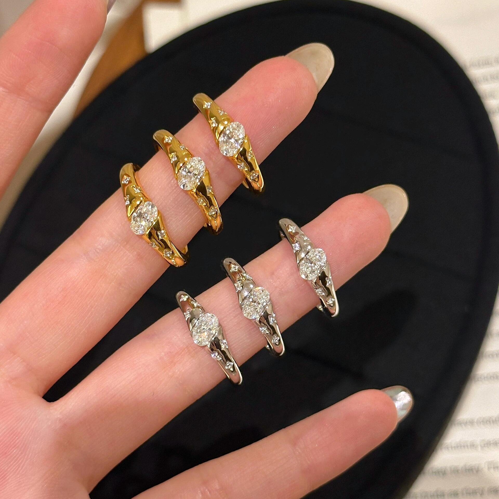 S925 Sterling Silver Plated 18K Gold Star Asteroid Ring, Exquisite Layered Diamond Ring