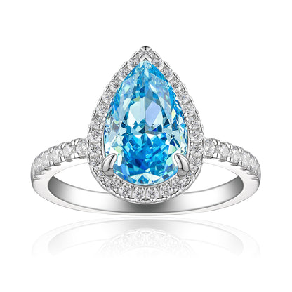 S925 Sterling Silver 8 * 12 Droplet Shaped High Carbon Diamond Ring with A Luxurious and Luxurious Feel, Featuring Fireworks and Ice Flower Cut 8A Zircon Silver Ring