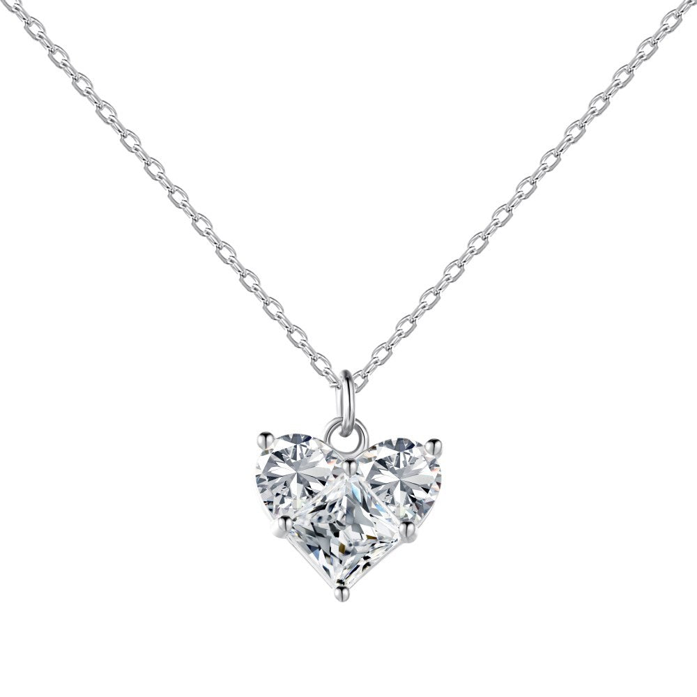 S925 Silver Pink Heart-shaped Zircon Jewelry Necklace Earrings