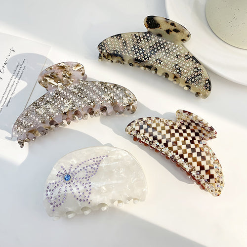 Acetic Acid Grab Clip Full of Diamonds, Crescent Shaped Back of The Head, Shark Clip