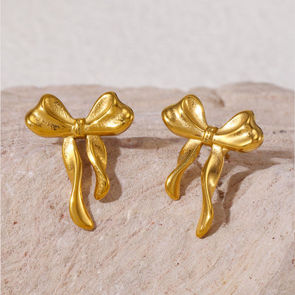 Bow Earrings and Earrings Made of Stainless Steel Plated with Real Gold