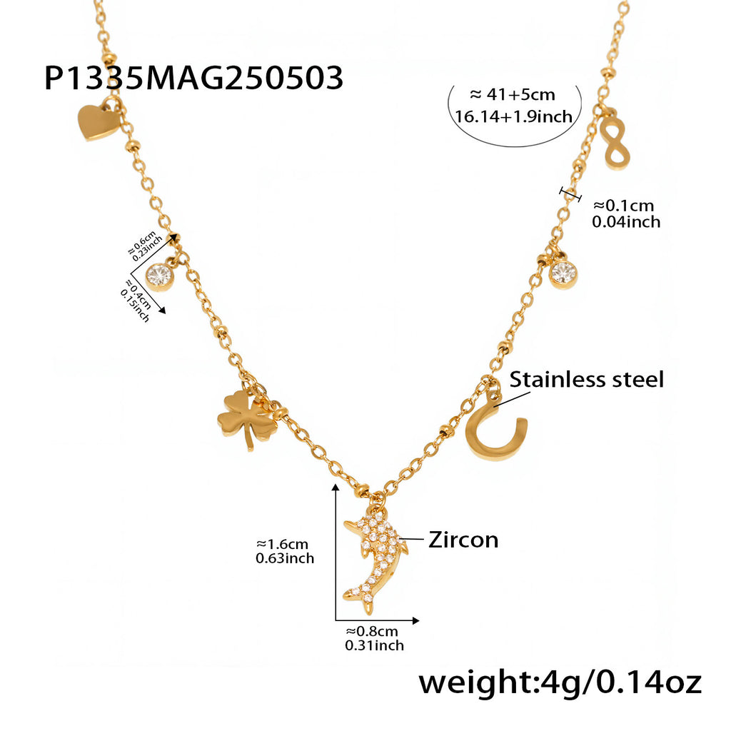 Stainless Steel 5A Zircon Dolphin Collarbone Chain Necklace Jewelry