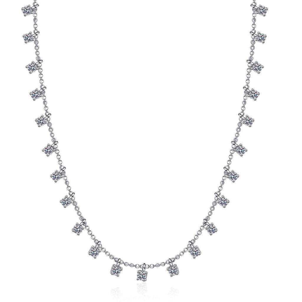 925 Sterling Silver Necklace with Starry Sky and All Moissanite Necklace Plated with PT950 Gold Locking Bone Chain