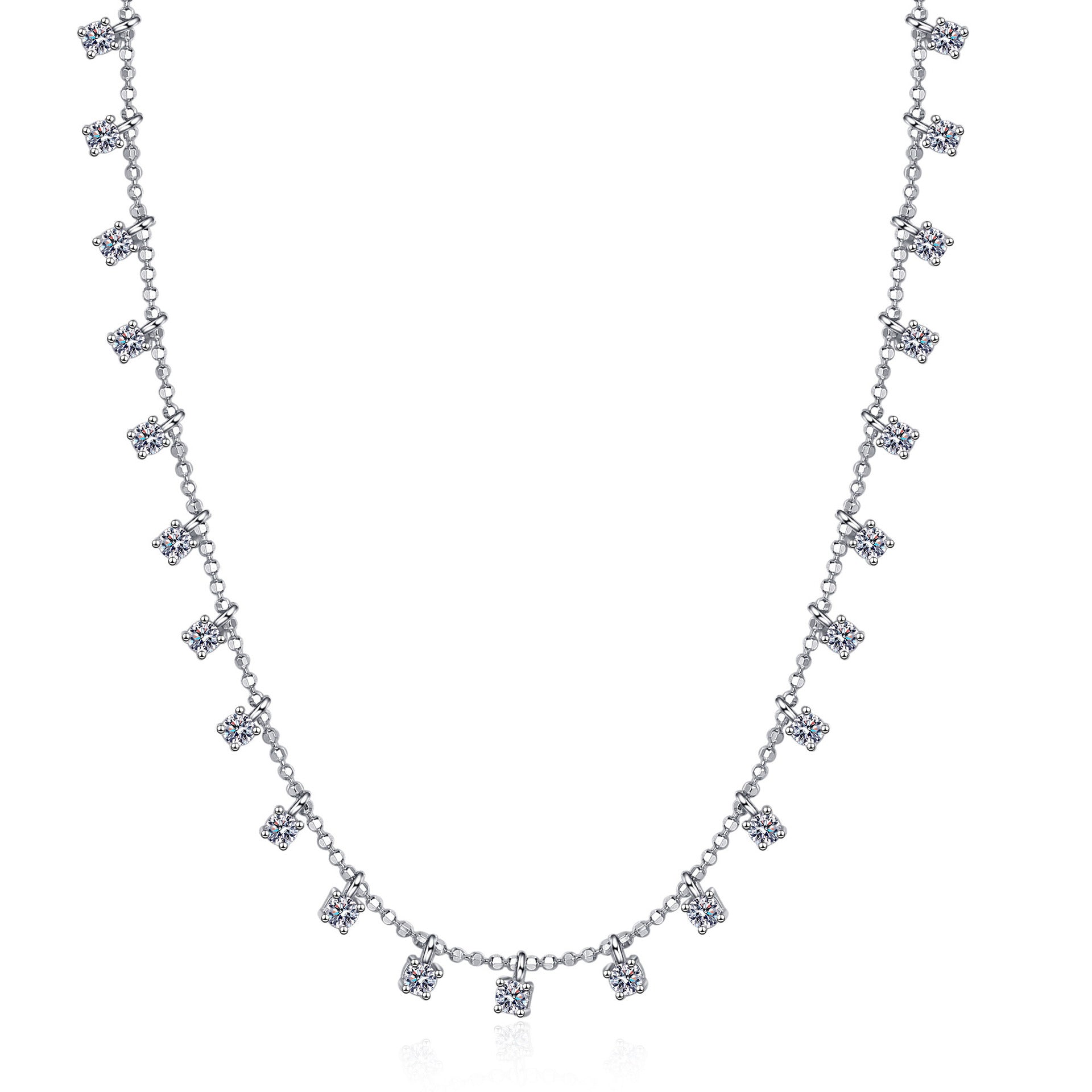 925 Sterling Silver Necklace with Starry Sky and All Moissanite Necklace Plated with PT950 Gold Locking Bone Chain
