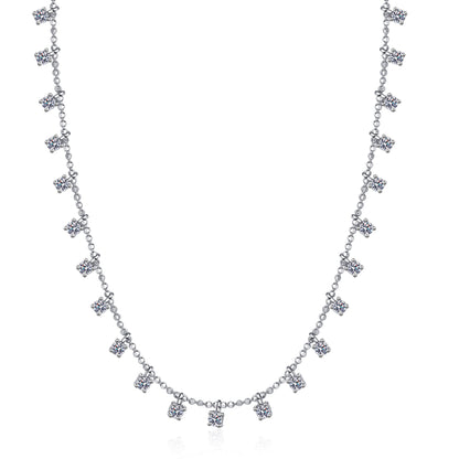 925 Sterling Silver Necklace with Starry Sky and All Moissanite Necklace Plated with PT950 Gold Locking Bone Chain