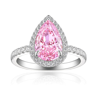 S925 Sterling Silver 8 * 12 Droplet Shaped High Carbon Diamond Ring with A Luxurious and Luxurious Feel, Featuring Fireworks and Ice Flower Cut 8A Zircon Silver Ring