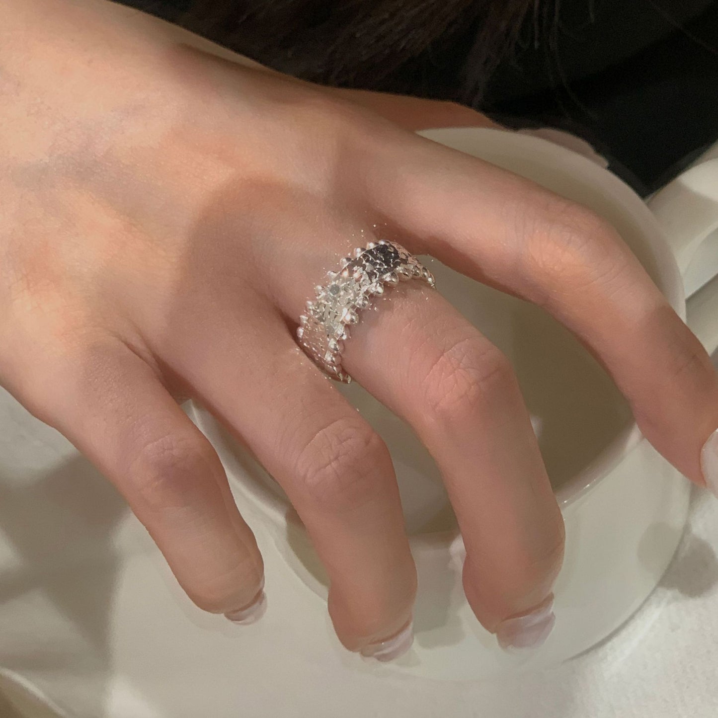 925 Sterling Silver Niche Design Ring, Crushed Ice Ring
