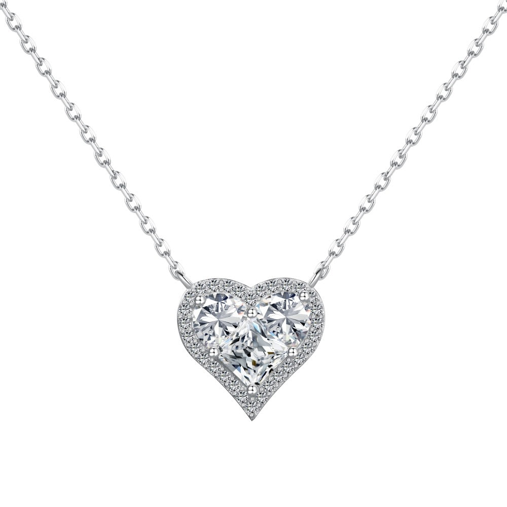 S925 Silver Pink Heart-shaped Zircon Jewelry Necklace Earrings