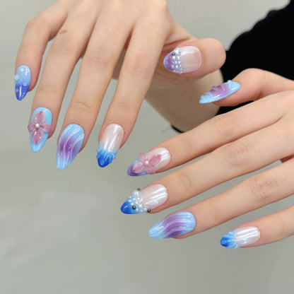 Three Dimensional Carved Relief Aurora Ice Penetrating Powder Blusher Pearl Press On Nail