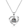 925 Silver Heart-shaped Projection Necklace, Female Heart Shape, 100 Languages. I Love You, Collarbone Chain